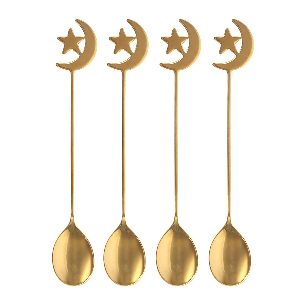 Something Different - Set of 4 Star and Moon Teaspoons Besteck - Goldfarben